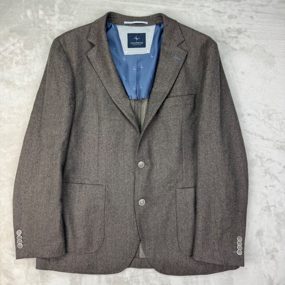 Tailorbyrd Blazer Mens 44R Brown Regular Fit Wool Sport Coat Classic Modern